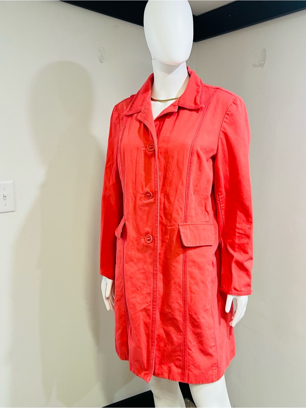 Valerie Stevens Vibrant Red Button-Front Trench Coat